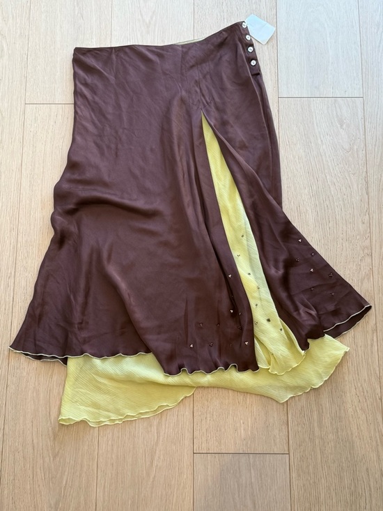 Bianca Nygard Dresses & Skirts - Vintage Bianca Nygård 100% Silk Bias Skirt NWT Brown Chartreuse Layered Midi 10